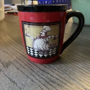 Fat Chef Mug- For Coffee/ Tea- Black with Red Inside- Collectors Piece *NEW* WOT